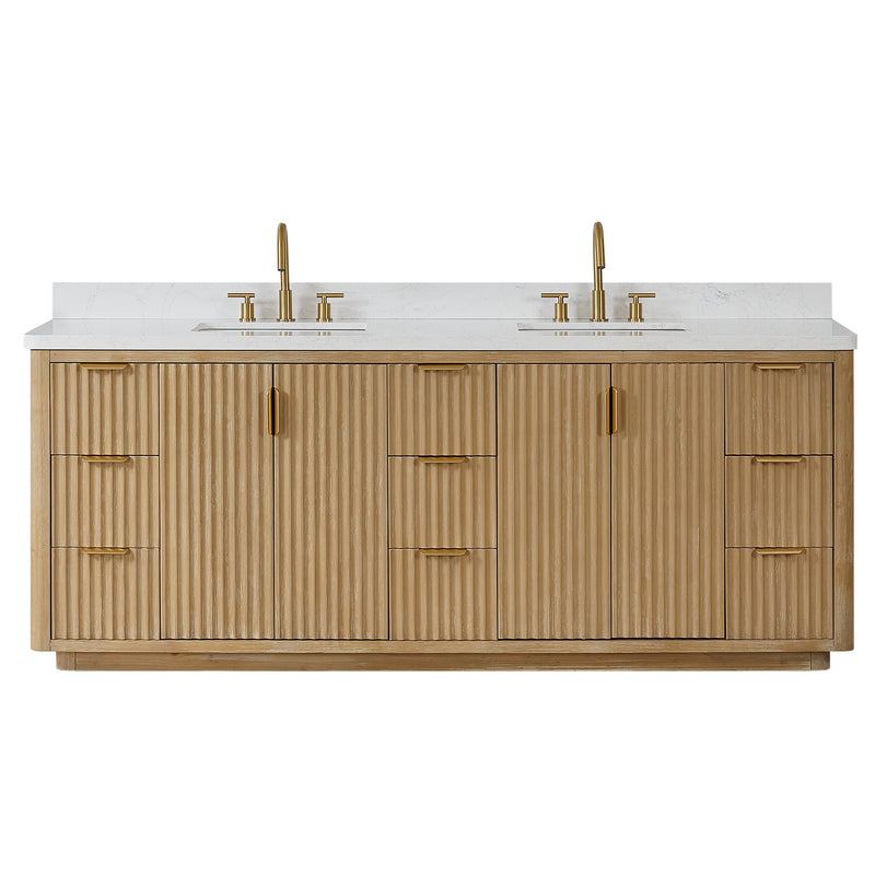 Vinnova 704184-WA-LW Cádiz 84in. Free-standing Double Bathroom Vanity in Washed Ash Grey with Composite top in Lightning White