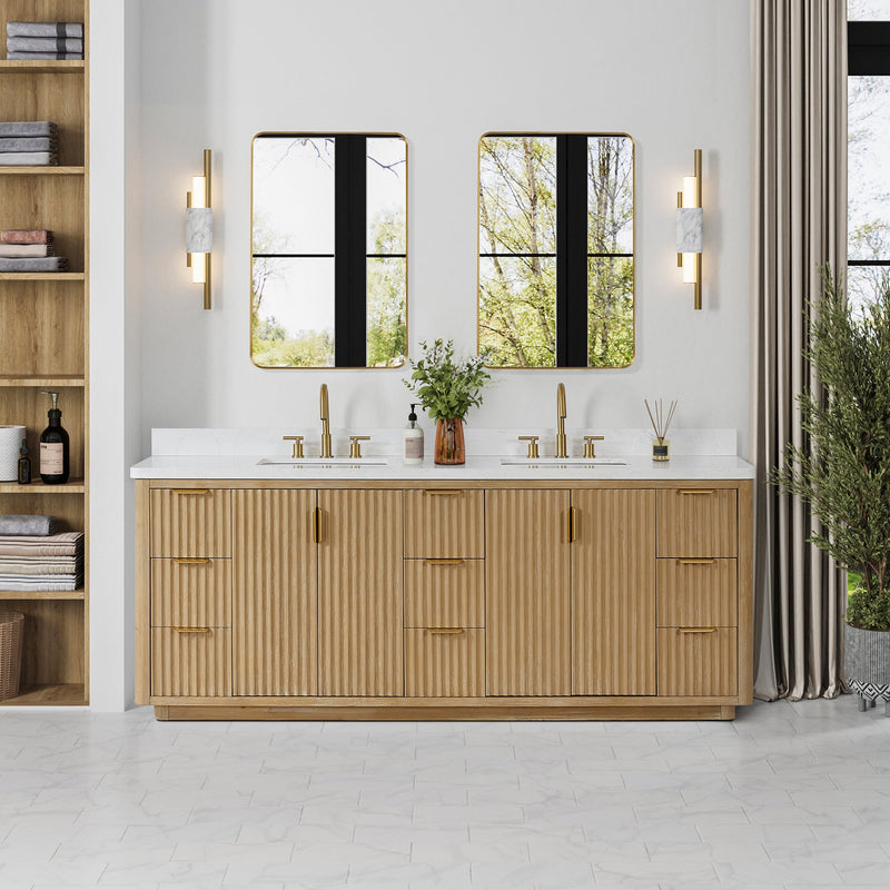 Vinnova 704184-WA-LW Cádiz 84in. Free-standing Double Bathroom Vanity in Washed Ash Grey with Composite top in Lightning White
