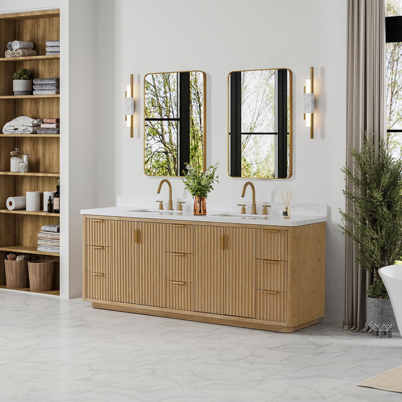 Vinnova 704184-WA-LW Cádiz 84in. Free-standing Double Bathroom Vanity in Washed Ash Grey with Composite top in Lightning White