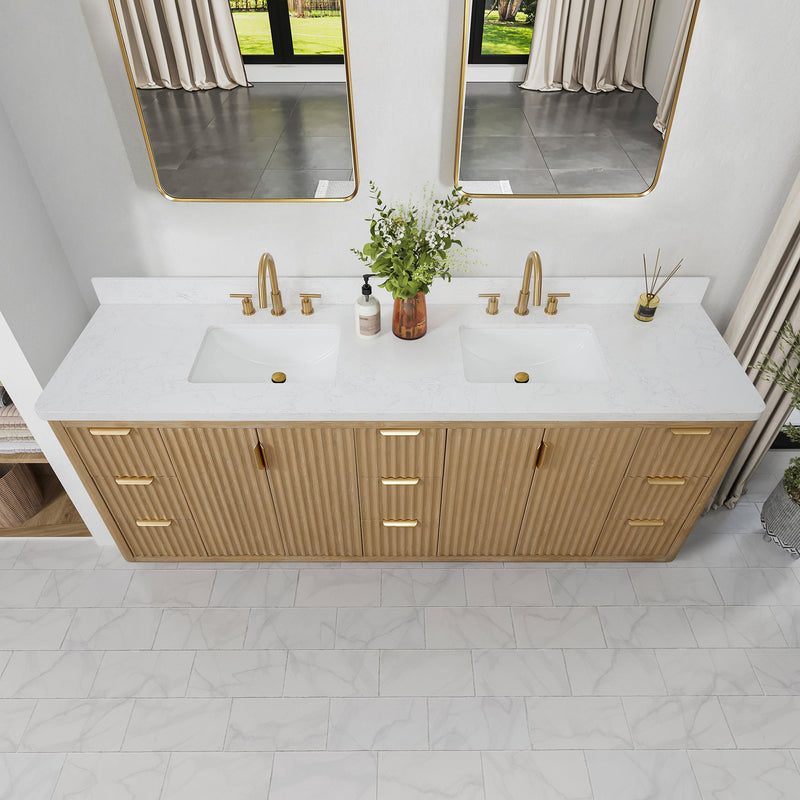 Vinnova 704184-WA-LW Cádiz 84in. Free-standing Double Bathroom Vanity in Washed Ash Grey with Composite top in Lightning White