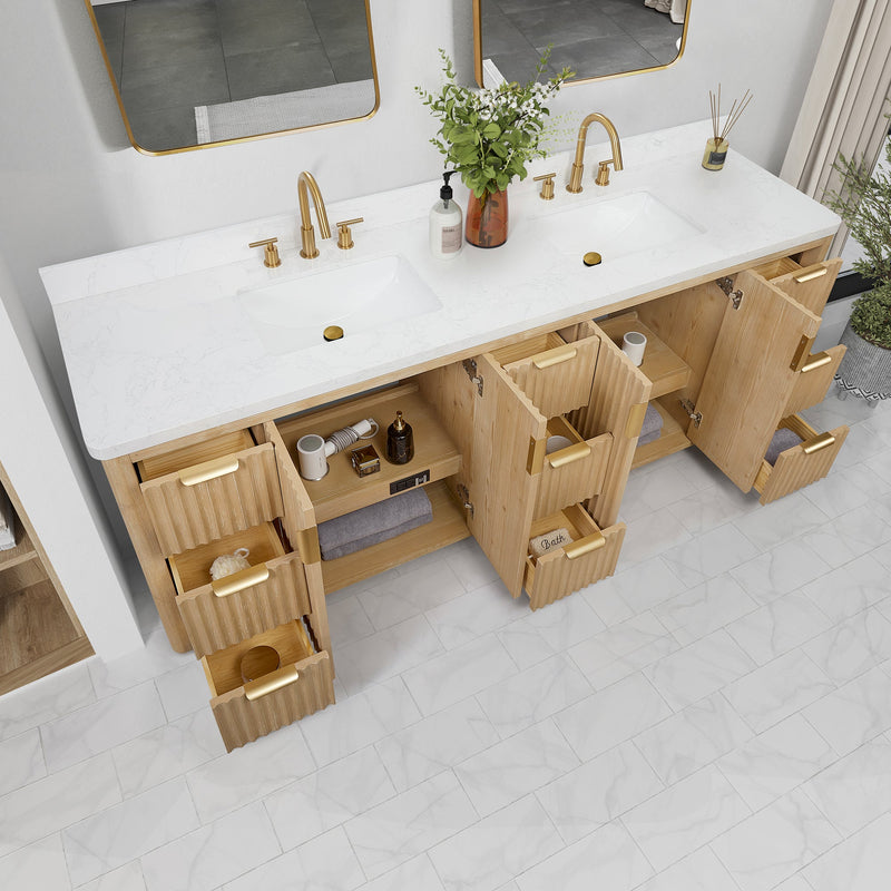 Vinnova 704184-WA-LW Cádiz 84in. Free-standing Double Bathroom Vanity in Washed Ash Grey with Composite top in Lightning White
