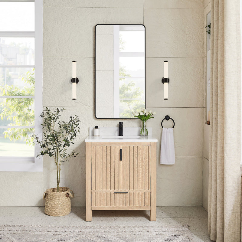 Vinnova 704230-AN-GW Shenzhen 30" Single Sink Bath Vanity in Aged Natural Oak