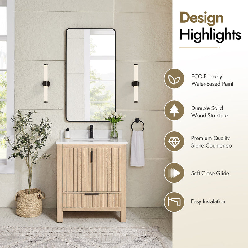 Vinnova 704230-AN-GW Shenzhen 30" Single Sink Bath Vanity in Aged Natural Oak