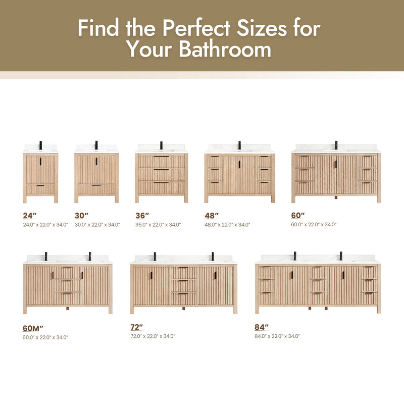 Vinnova 704230-AN-GW Shenzhen 30" Single Sink Bath Vanity in Aged Natural Oak