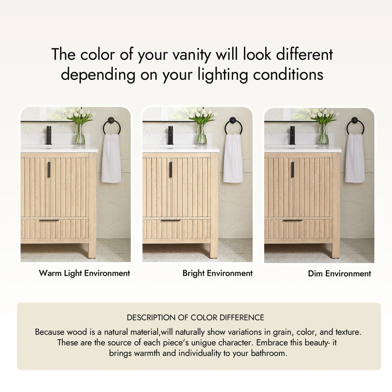 Vinnova 704230-AN-GW Shenzhen 30" Single Sink Bath Vanity in Aged Natural Oak