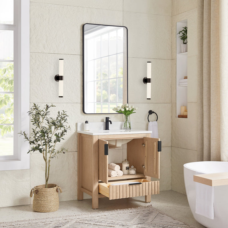 Vinnova 704230-AN-GW Shenzhen 30" Single Sink Bath Vanity in Aged Natural Oak