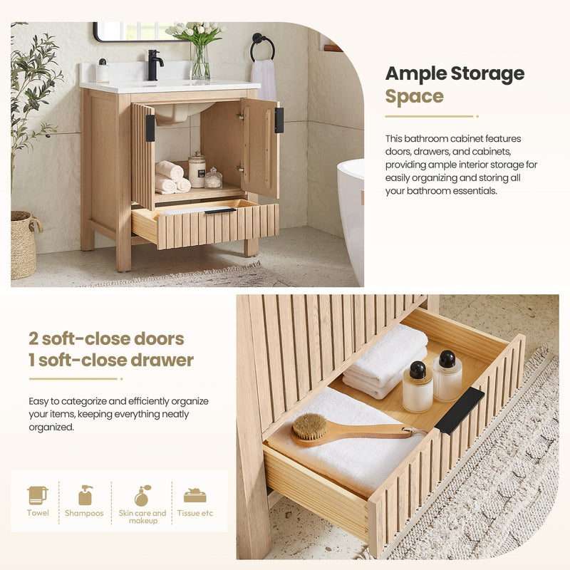 Vinnova 704230-AN-GW Shenzhen 30" Single Sink Bath Vanity in Aged Natural Oak