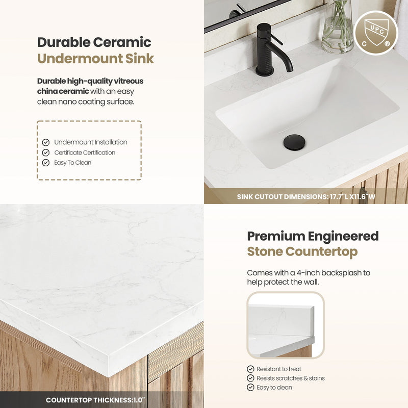 Vinnova 704230-AN-GW Shenzhen 30" Single Sink Bath Vanity in Aged Natural Oak