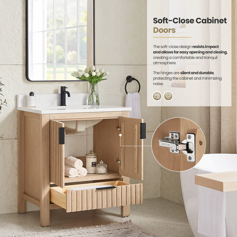Vinnova 704230-AN-GW Shenzhen 30" Single Sink Bath Vanity in Aged Natural Oak