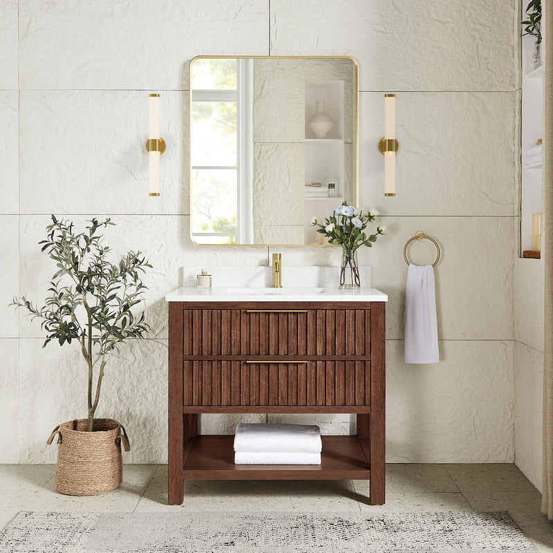 Vinnova 704336-AD-GW Vitre 36" Single Sink Bath Vanity in Aged Dark Brown Oak