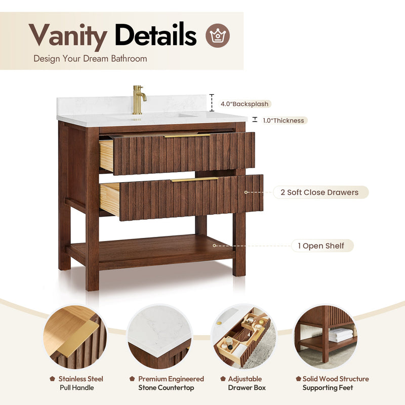 Vinnova 704336-AD-GW Vitre 36" Single Sink Bath Vanity in Aged Dark Brown Oak
