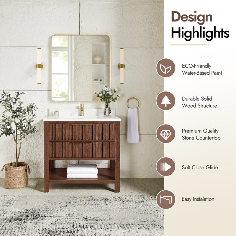 Vinnova 704336-AD-GW Vitre 36" Single Sink Bath Vanity in Aged Dark Brown Oak