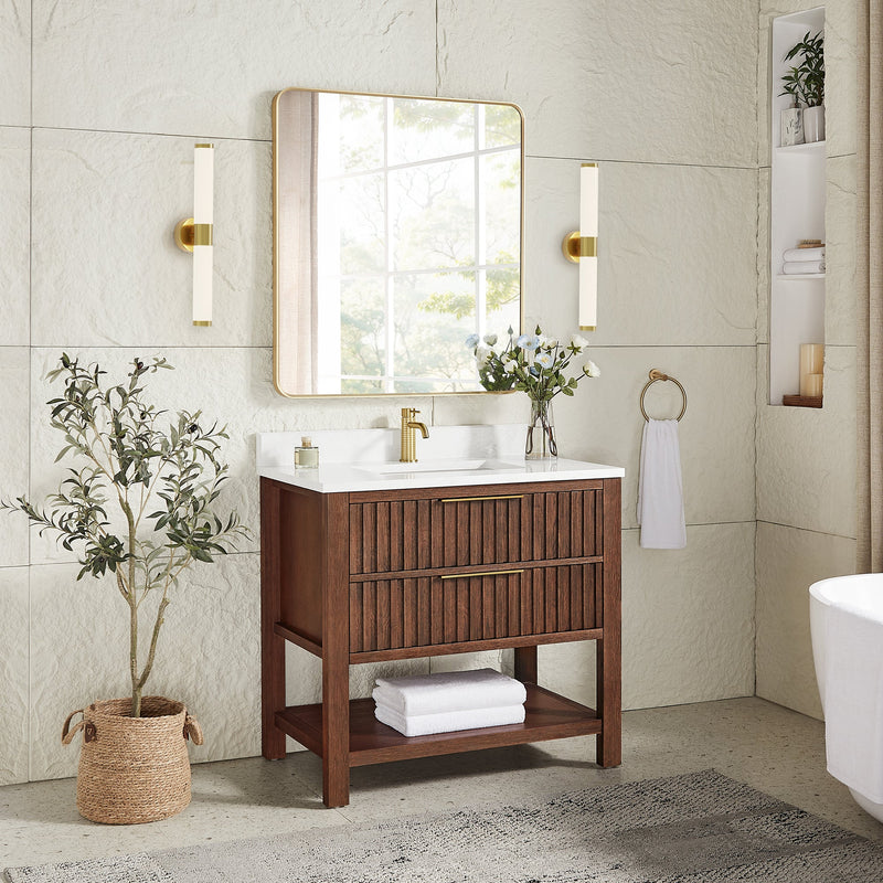 Vinnova 704336-AD-GW Vitre 36" Single Sink Bath Vanity in Aged Dark Brown Oak