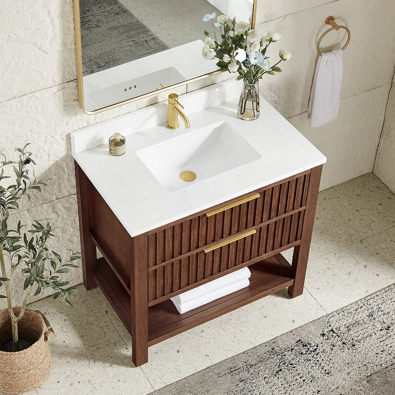 Vinnova 704336-AD-GW Vitre 36" Single Sink Bath Vanity in Aged Dark Brown Oak
