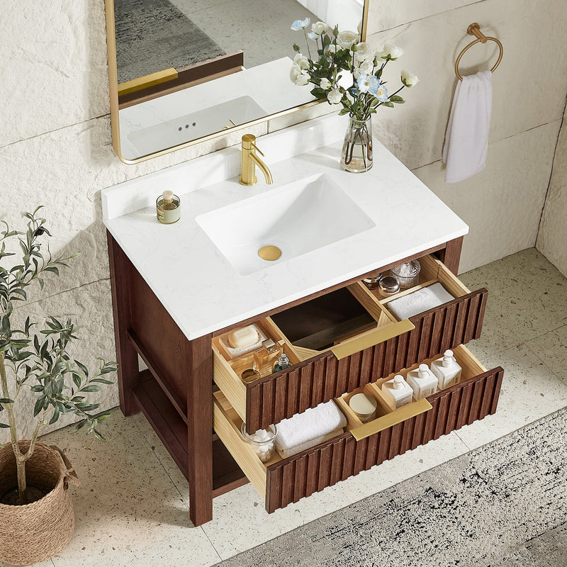 Vinnova 704336-AD-GW Vitre 36" Single Sink Bath Vanity in Aged Dark Brown Oak