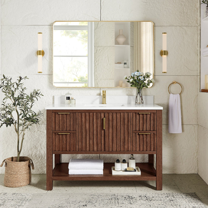 Vinnova 704348-AD-GW Vitre 48" Single Sink Bath Vanity in Aged Dark Brown Oak