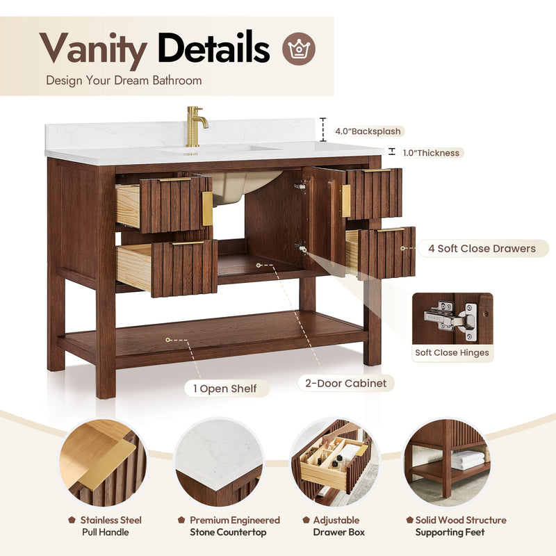 Vinnova 704348-AD-GW Vitre 48" Single Sink Bath Vanity in Aged Dark Brown Oak