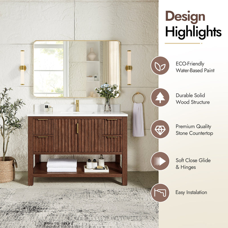 Vinnova 704348-AD-GW Vitre 48" Single Sink Bath Vanity in Aged Dark Brown Oak