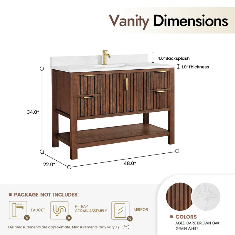 Vinnova 704348-AD-GW Vitre 48" Single Sink Bath Vanity in Aged Dark Brown Oak