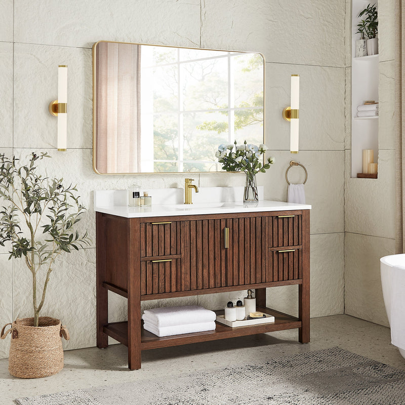 Vinnova 704348-AD-GW Vitre 48" Single Sink Bath Vanity in Aged Dark Brown Oak