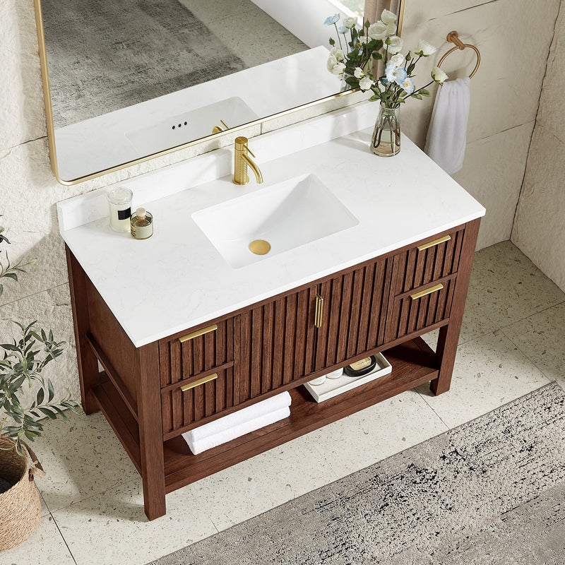 Vinnova 704348-AD-GW Vitre 48" Single Sink Bath Vanity in Aged Dark Brown Oak