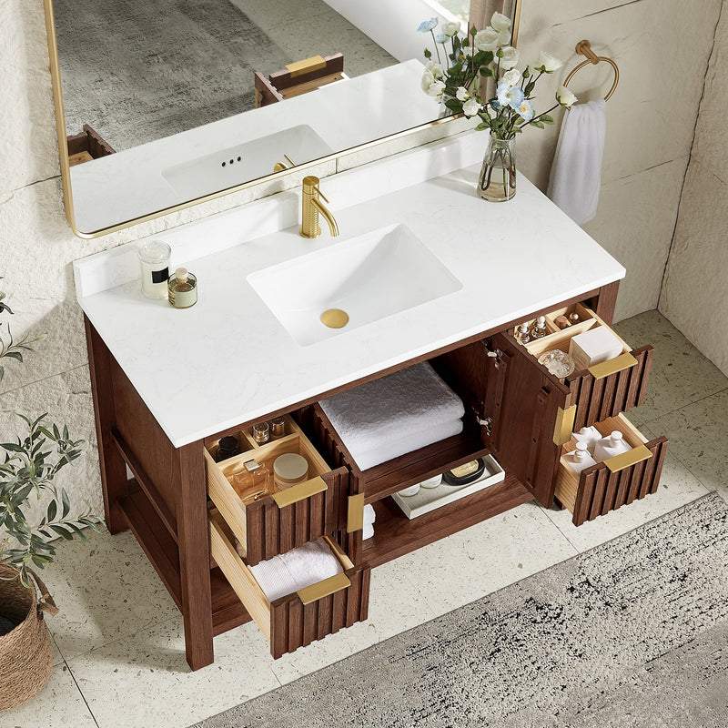 Vinnova 704348-AD-GW Vitre 48" Single Sink Bath Vanity in Aged Dark Brown Oak