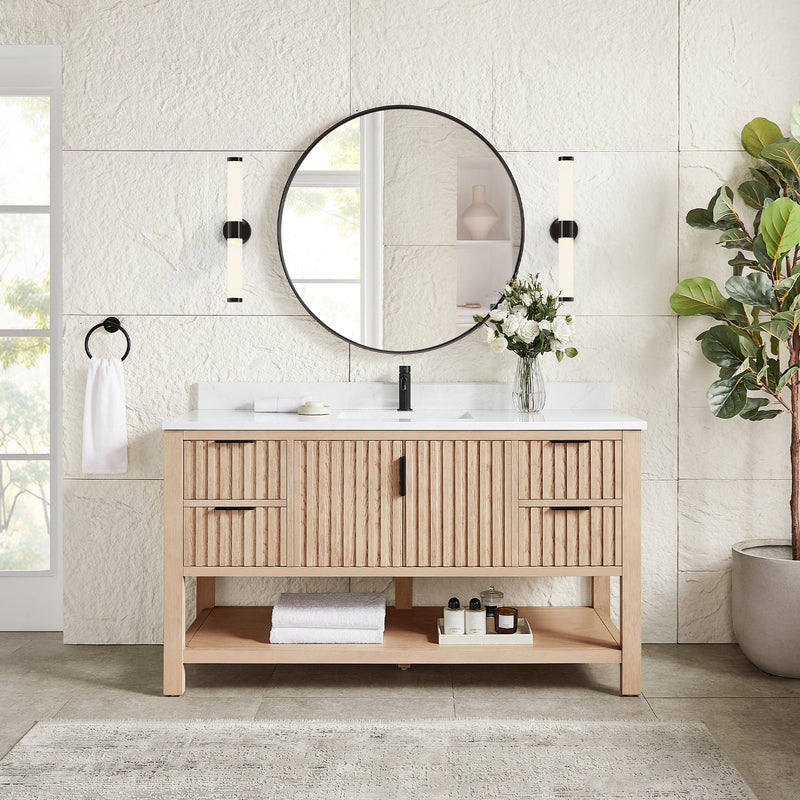 Vinnova 704360-AN-GW Vitre 60" Single Sink Bath Vanity in Aged Natural Oak