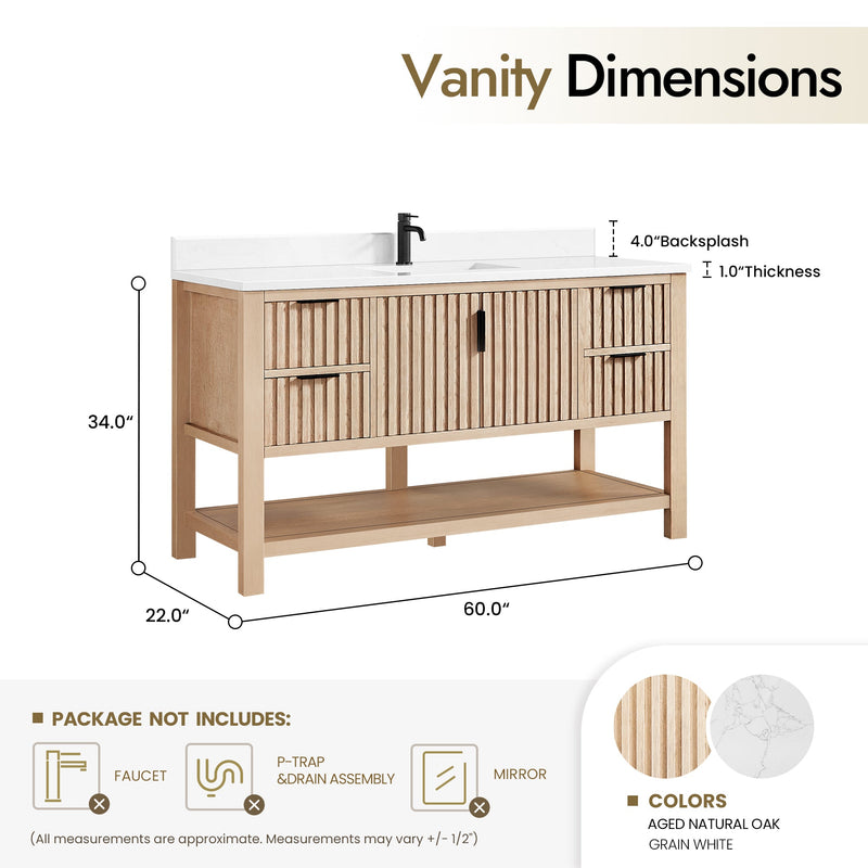 Vinnova 704360-AN-GW Vitre 60" Single Sink Bath Vanity in Aged Natural Oak - view 14