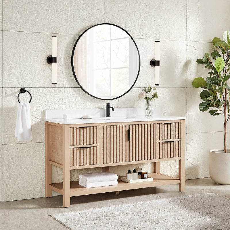 Vinnova 704360-AN-GW Vitre 60" Single Sink Bath Vanity in Aged Natural Oak - view 2