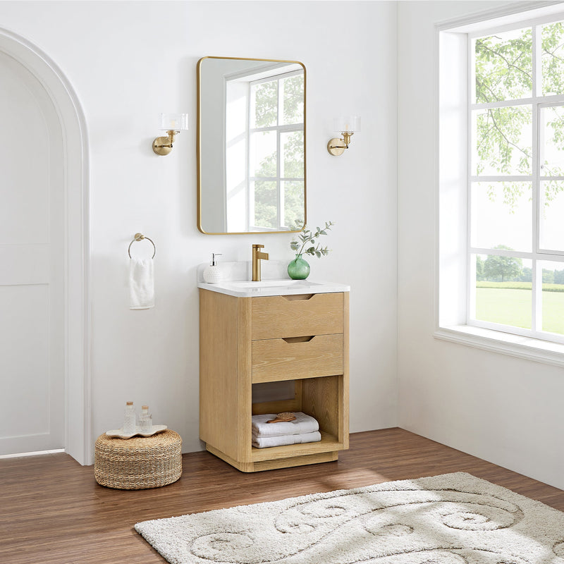 Vinnova 704824-WA-GW Harbin 24" Free-standing Single Bath Vanity in Washed Ash Grey with White Grain Stone Top