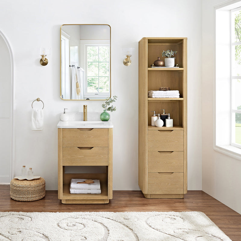 Vinnova 704824-WA-GW Harbin 24" Free-standing Single Bath Vanity in Washed Ash Grey with White Grain Stone Top