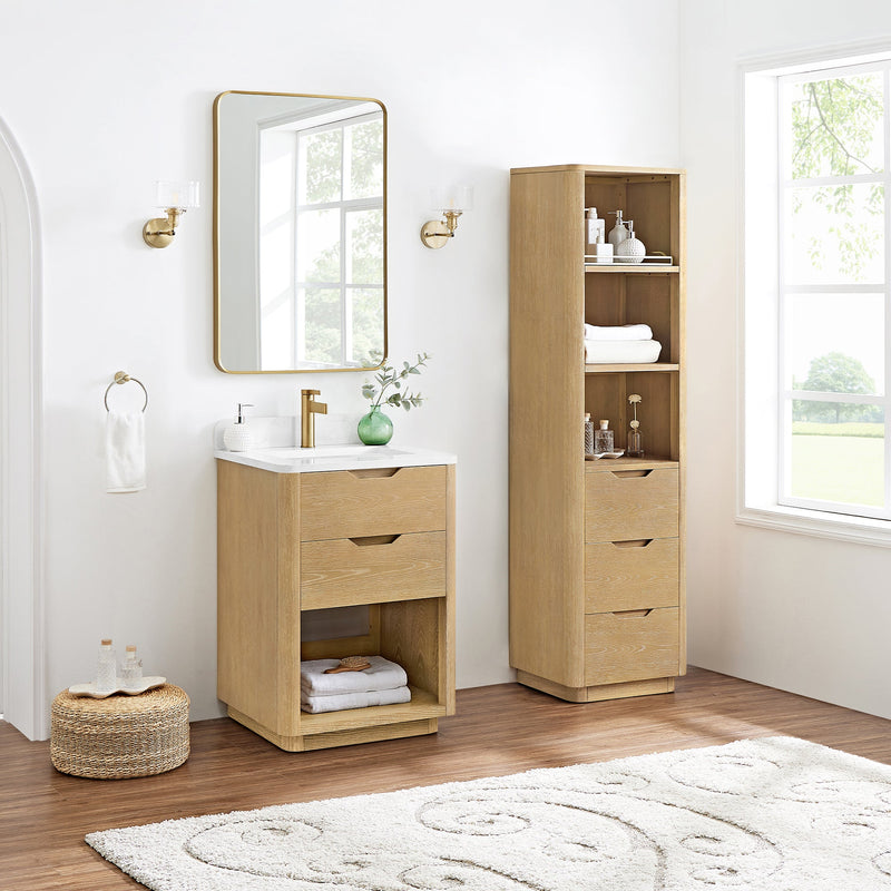 Vinnova 704824-WA-GW Harbin 24" Free-standing Single Bath Vanity in Washed Ash Grey with White Grain Stone Top