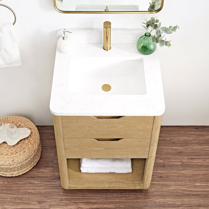 Vinnova 704824-WA-GW Harbin 24" Free-standing Single Bath Vanity in Washed Ash Grey with White Grain Stone Top