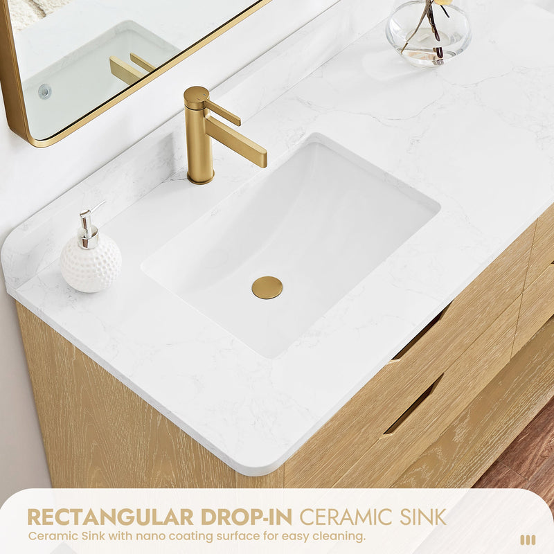Vinnova 704824-WA-GW Harbin 24" Free-standing Single Bath Vanity in Washed Ash Grey with White Grain Stone Top