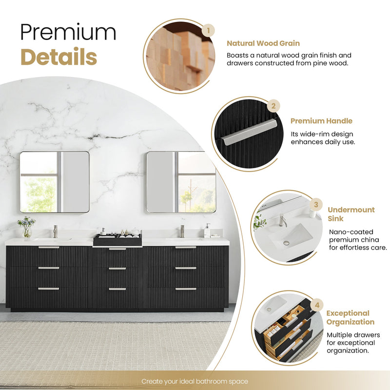 Vinnova 7049108-OK-PQ Santarem 108" Combined Double Bath Vanity in Oak Weathered Black