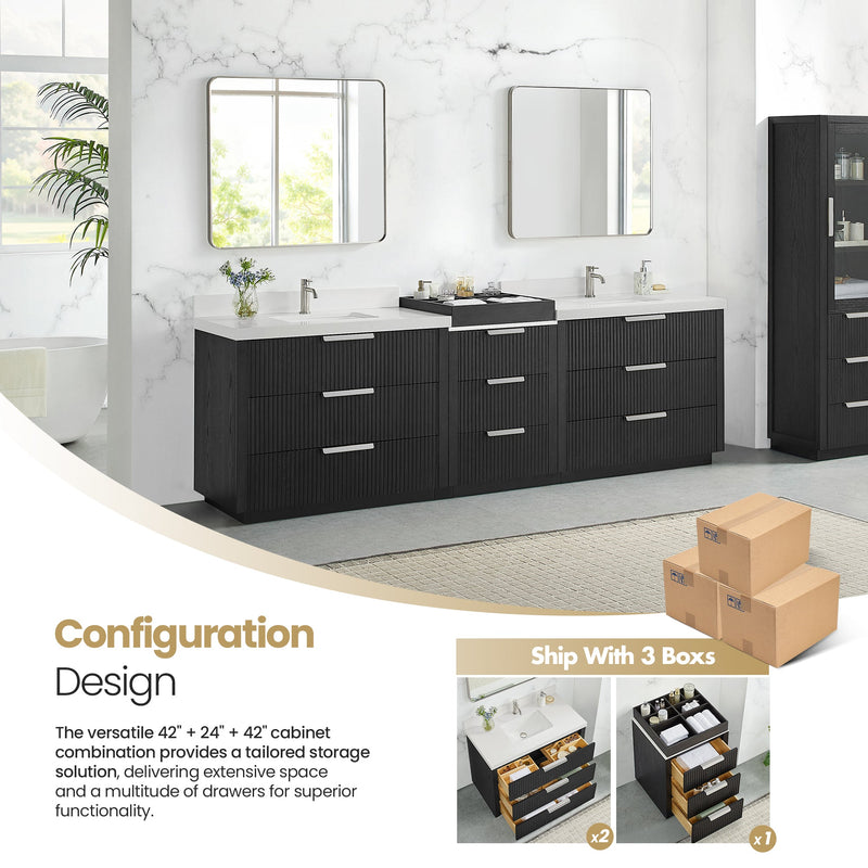 Vinnova 7049108-OK-PQ Santarem 108" Combined Double Bath Vanity in Oak Weathered Black