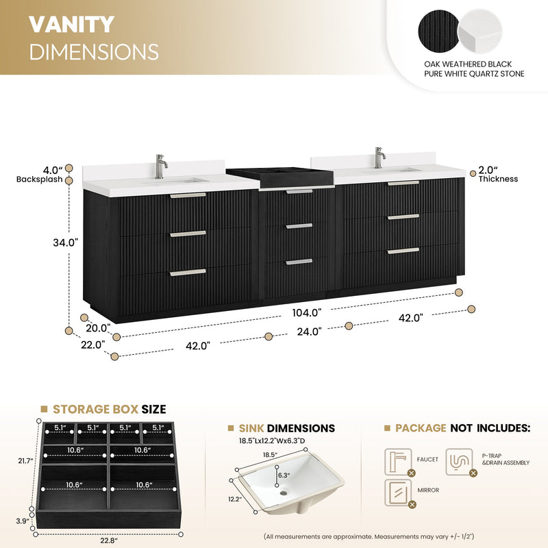 Vinnova 7049108-OK-PQ Santarem 108" Combined Double Bath Vanity in Oak Weathered Black