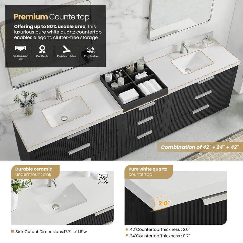 Vinnova 7049108-OK-PQ Santarem 108" Combined Double Bath Vanity in Oak Weathered Black