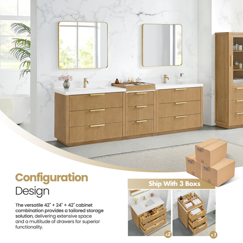 Vinnova 7049108-WA-PQ Santarem 108" Combined Double Bath Vanity in Washed Ash Grey