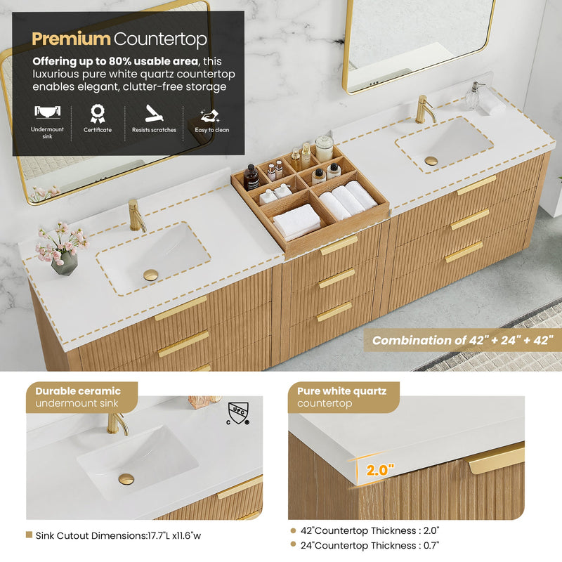 Vinnova 7049108-WA-PQ Santarem 108" Combined Double Bath Vanity in Washed Ash Grey