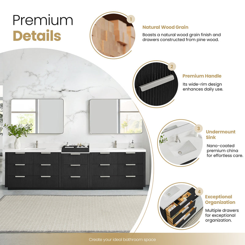 Vinnova 7049120-OK-PQ Santarem 120" Combined Double Bath Vanity in Oak Weathered Black