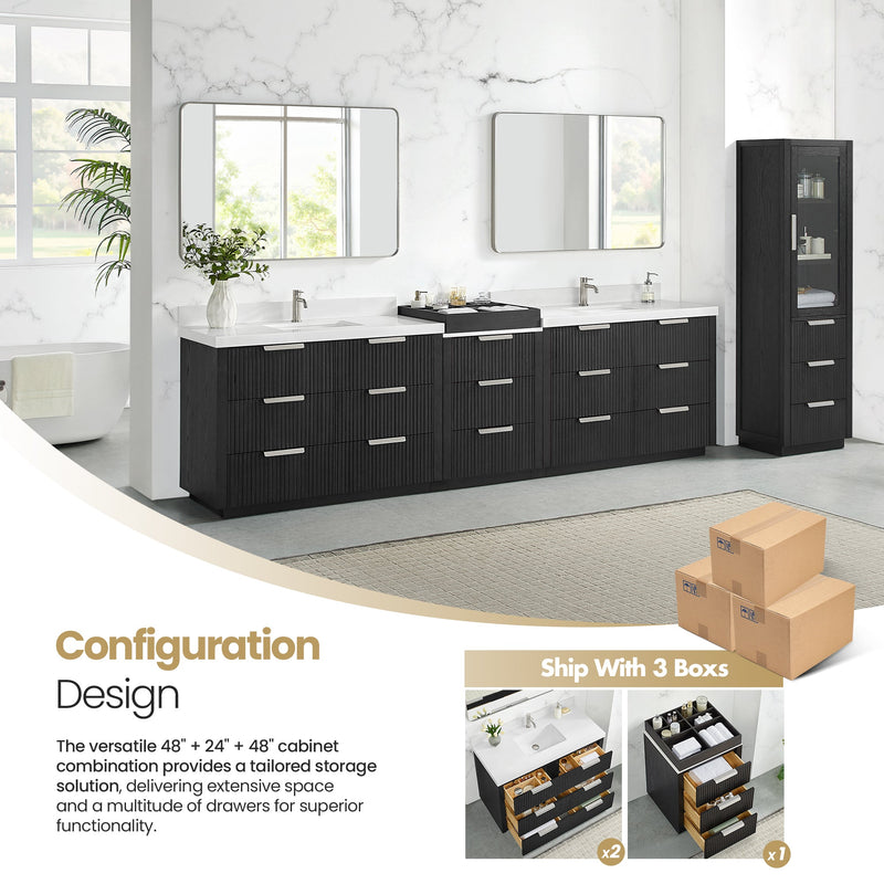 Vinnova 7049120-OK-PQ Santarem 120" Combined Double Bath Vanity in Oak Weathered Black