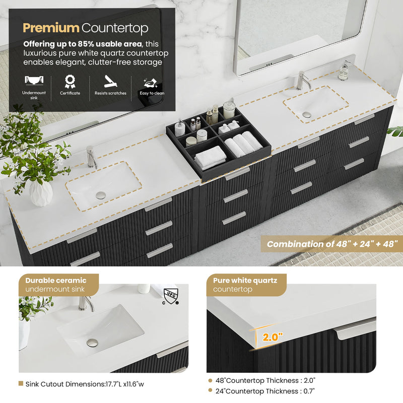 Vinnova 7049120-OK-PQ Santarem 120" Combined Double Bath Vanity in Oak Weathered Black