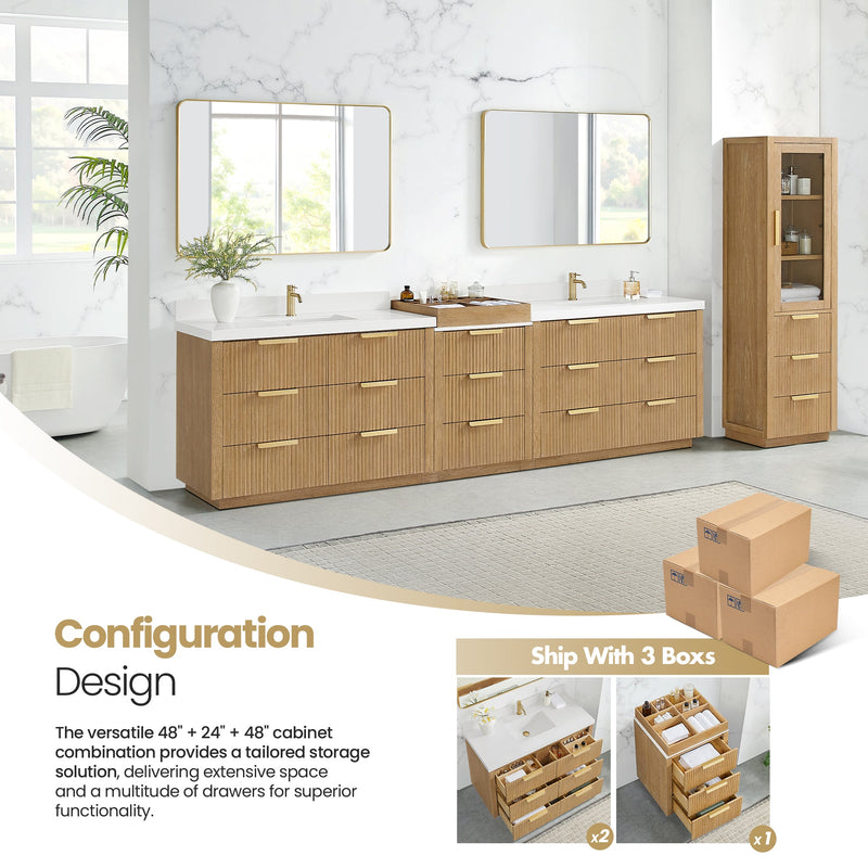 Vinnova 7049120-WA-PQ Santarem 120" Combined Double Bath Vanity in Washed Ash Grey