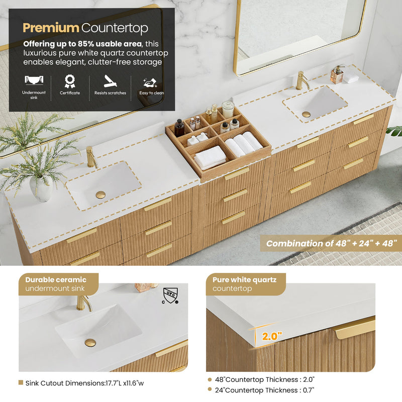 Vinnova 7049120-WA-PQ Santarem 120" Combined Double Bath Vanity in Washed Ash Grey