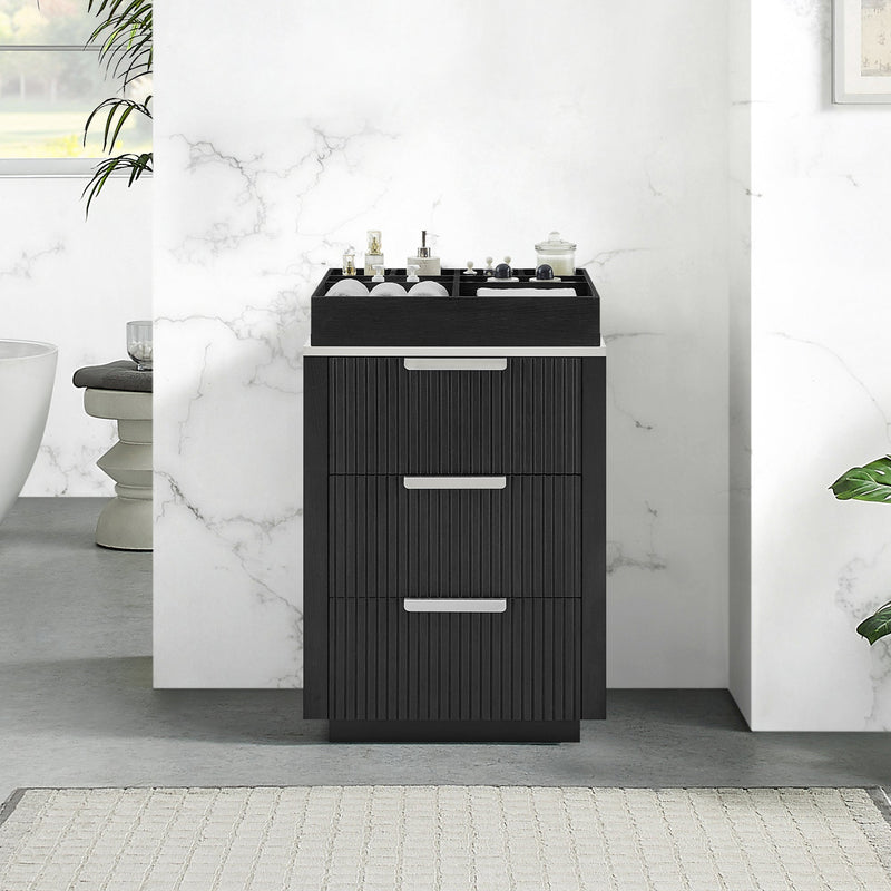 Vinnova 704924-OK-PQ Santarem 24" Oak Weathered Black Partitioned Storage Cabinet