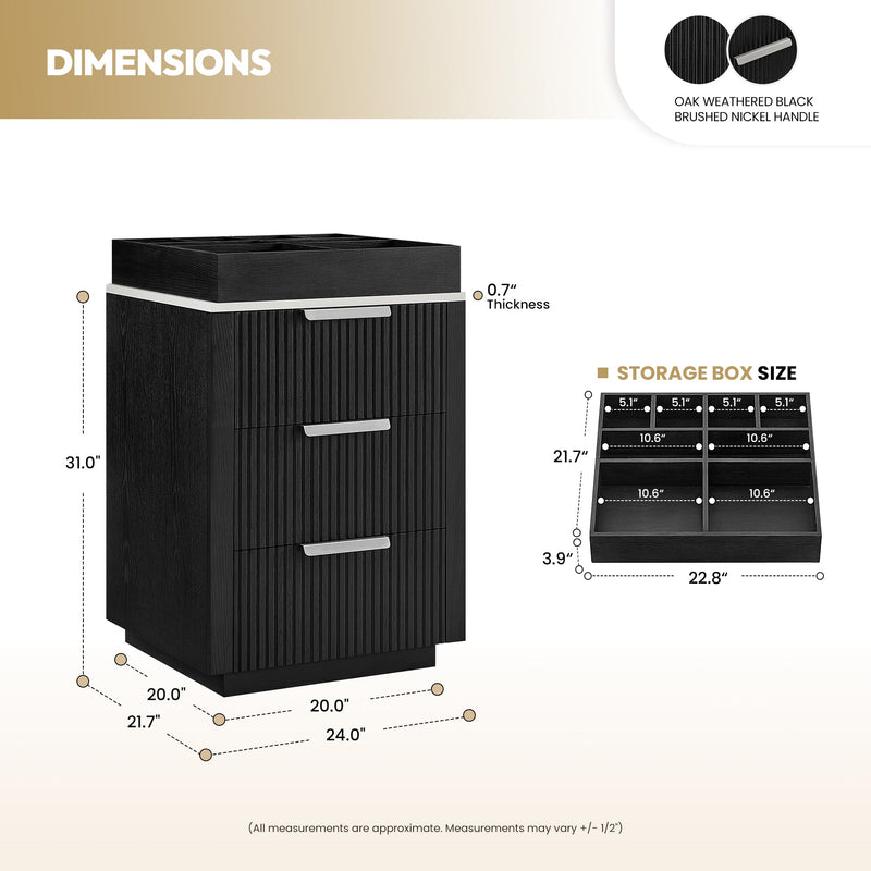 Vinnova 704924-OK-PQ Santarem 24" Oak Weathered Black Partitioned Storage Cabinet