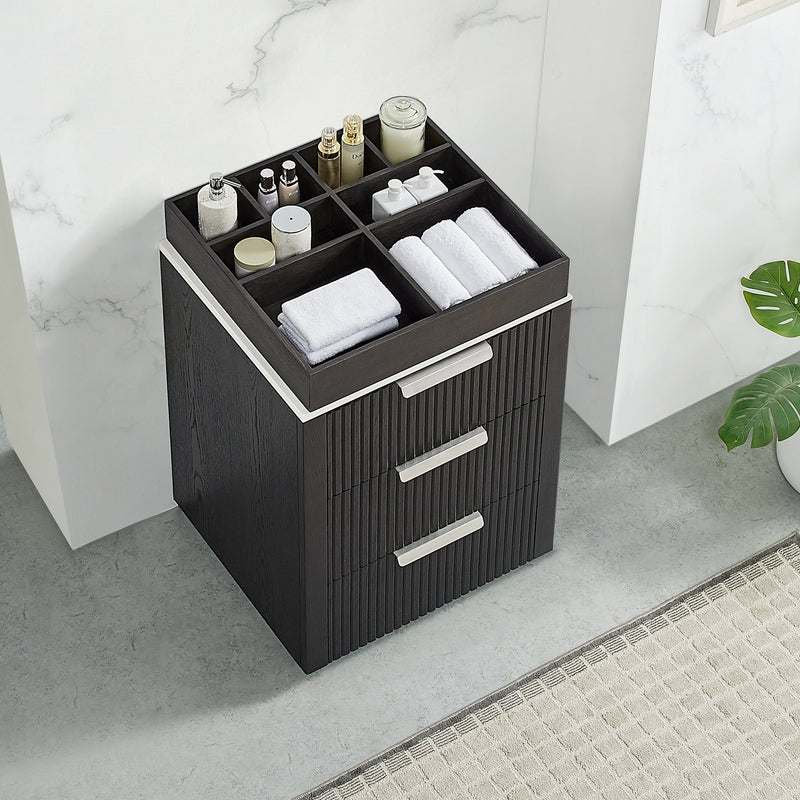 Vinnova 704924-OK-PQ Santarem 24" Oak Weathered Black Partitioned Storage Cabinet