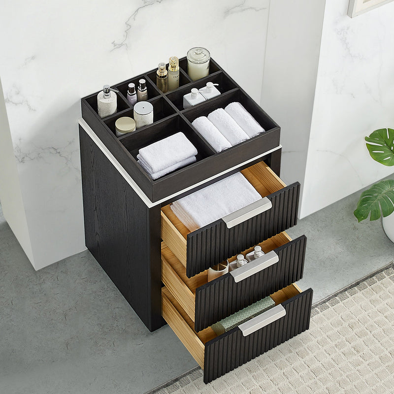 Vinnova 704924-OK-PQ Santarem 24" Oak Weathered Black Partitioned Storage Cabinet