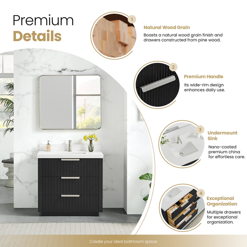 Vinnova 704936-OK-PQ Santarem 36" Single Bath Vanity in Oak Weathered Black